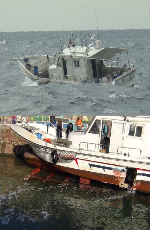 漁船擦撞左側破裂進水  海巡即時護航安全返港