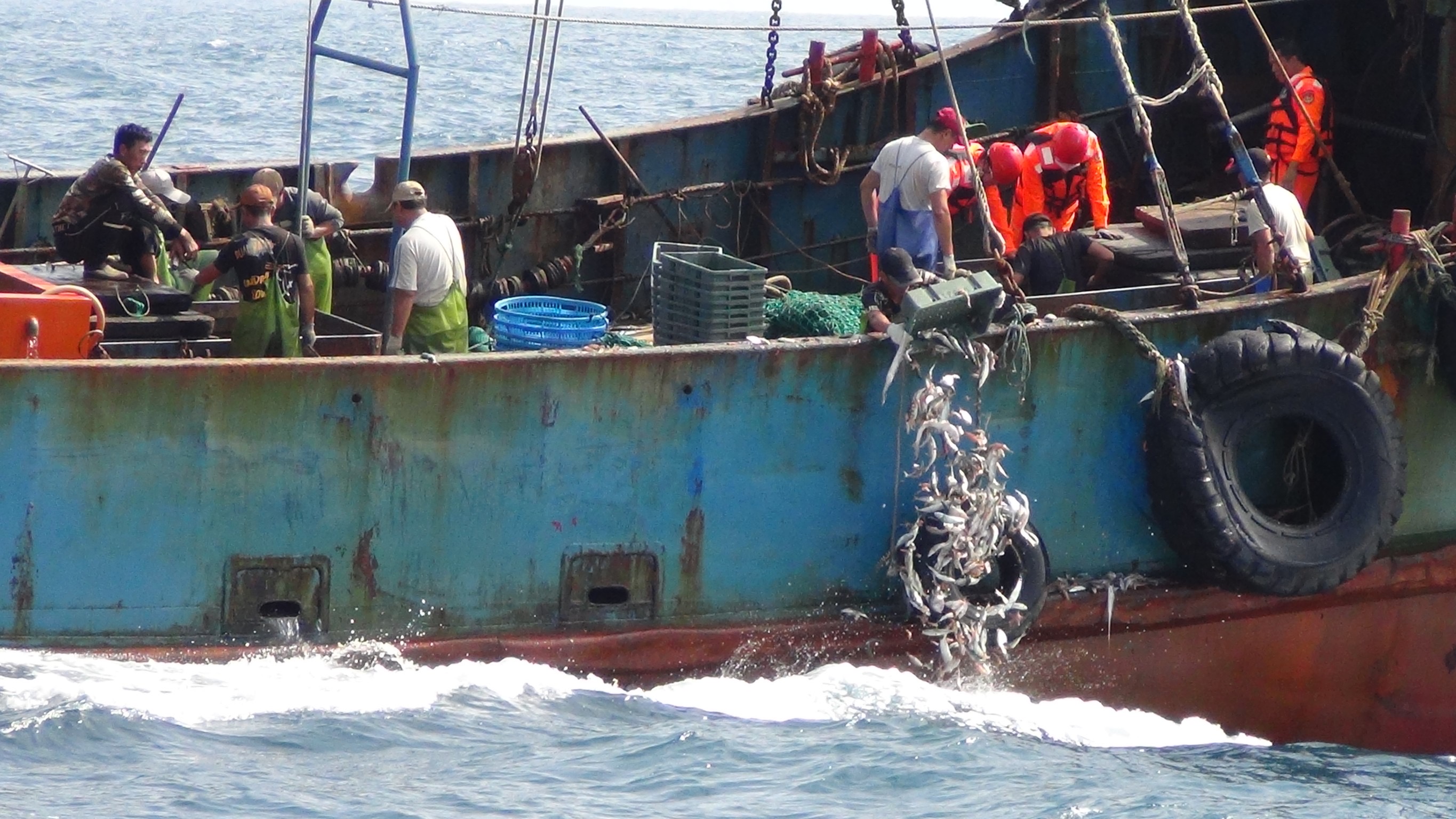 通霄外海陸船越界捕魚蛇行 台中海巡強勢登檢押回1船13人