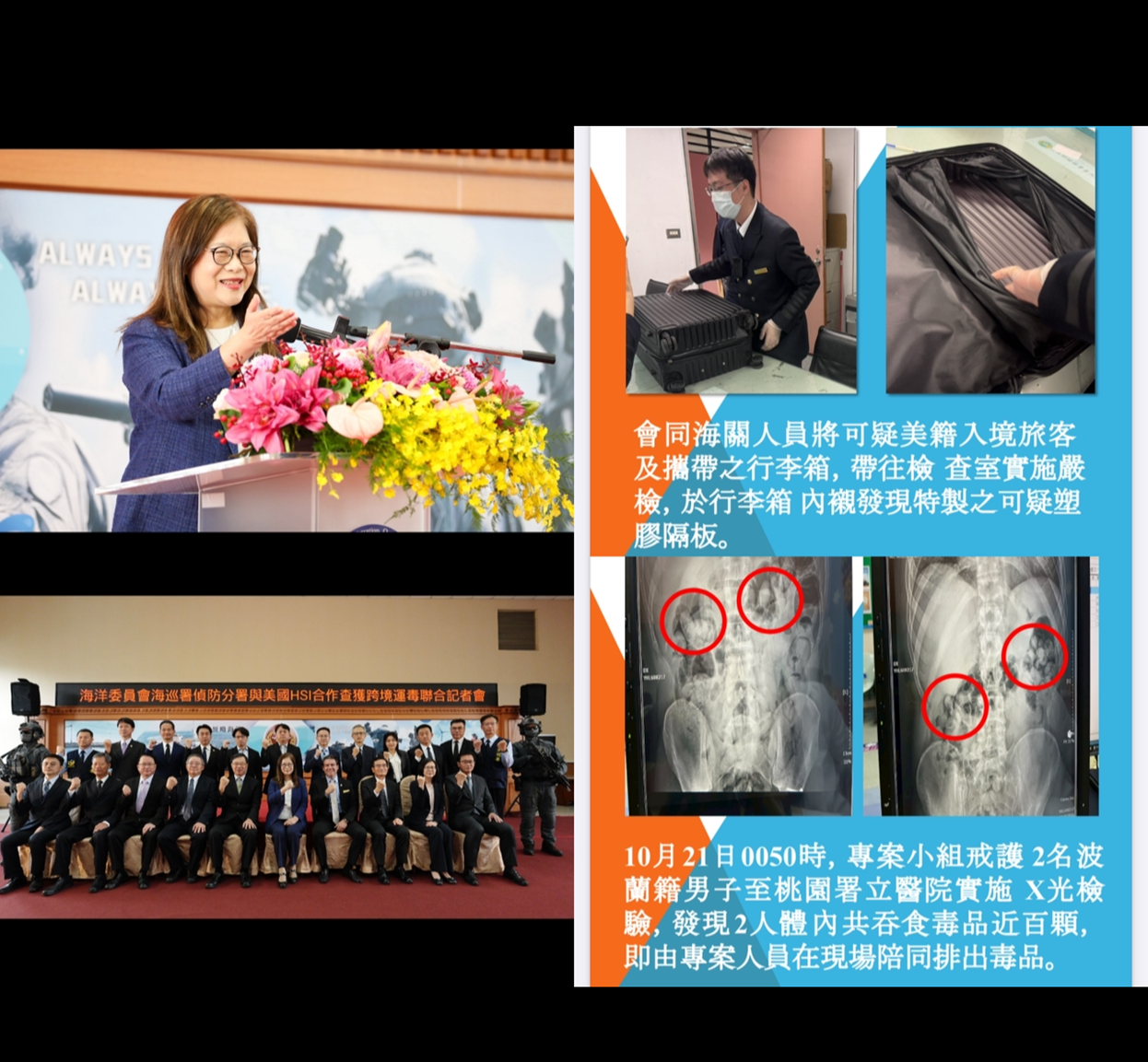 外籍運毒客橫行,海巡聯手美國HSI強力反制。 外籍運毒客橫行,海巡聯手美國HSI強力反制。